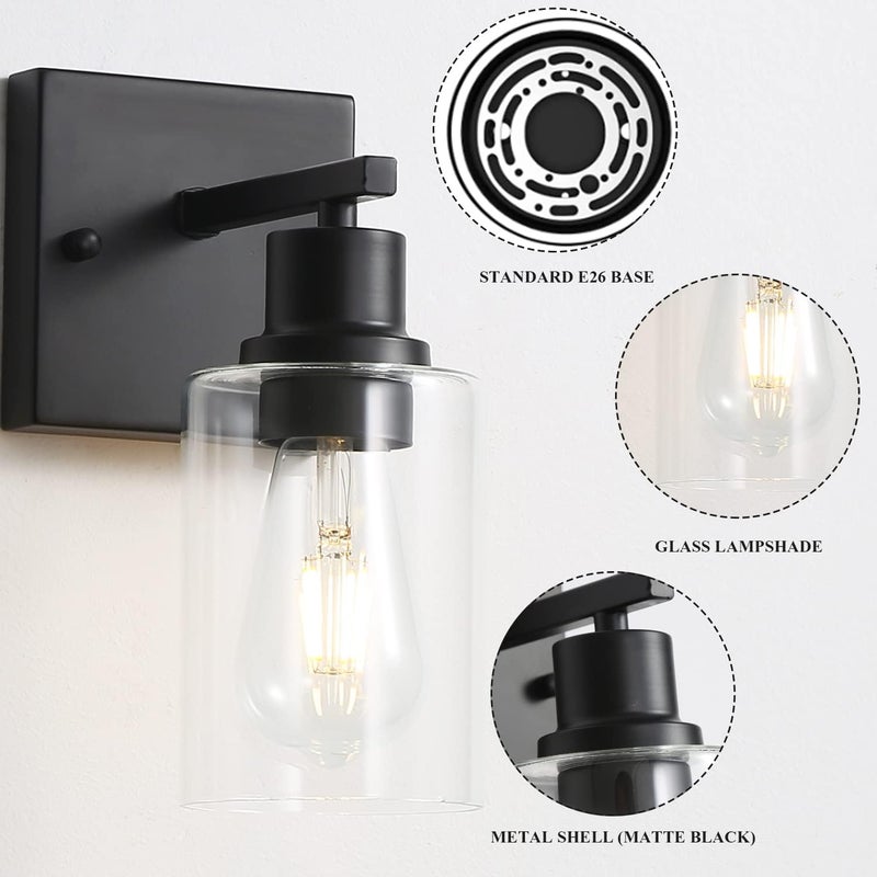 EMONG Single Lights Bathroom Light Fixtures, Matte Black Vanity Light with Glass Shade, Modern Wall Sconces Lighting for Bathroom,Mirror,Farmhouse,Hallway - Image 3